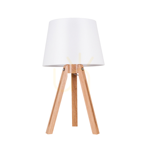 Prüfen Stativ-Tischlampe, 1xE27, Max. 40 W, geölte Eiche / transparentes PVC-Kabel / weißer Lampenschirm, Ø 30,5 cm