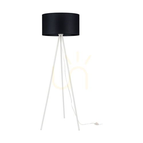 Prüfen Stativ-Stehlampe, 1xE27, Max. 40 W, weißes Metall/transparentes PVC-Kabel/schwarzer Lampenschirm, Ø 50 cm