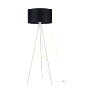 Stativ-Stehlampe, 1xE27, Max. 40 W, weißes Metall/transparentes PVC-Kabel/schwarzer Lampenschirm, Ø 50 cm small 0