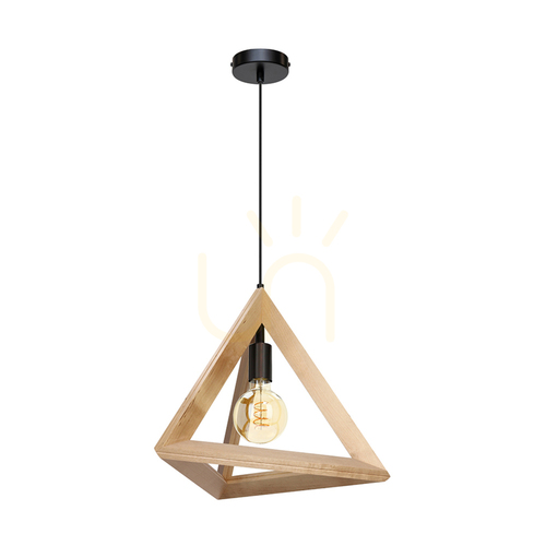 Prüfen Trigonon Pendelleuchte, 1xE27, Max. 60 W, Birke/schwarzes Metall/schwarzes PVC-Kabel, 42 cm