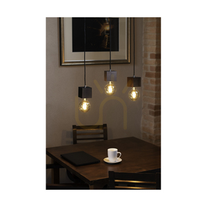 Trongo Square Pendelleuchte, 1xE27, Max. 60 W, Buchen- und Nussbaumholz, schwarzes geflochtenes Kabel, 10 cm small 1