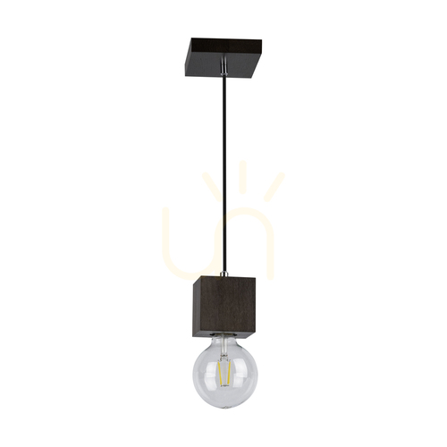 Prüfen Trongo Square Pendelleuchte, 1xE27, Max. 60 W, Buchen- und Nussbaumholz, schwarzes geflochtenes Kabel, 10 cm
