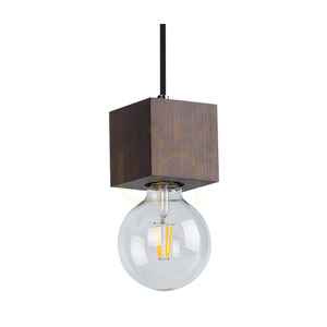 Trongo Square Pendelleuchte, 4xE27, Max. 60 W, Buchen- und Nussbaumholz, schwarzes geflochtenes Kabel, 34 cm small 1