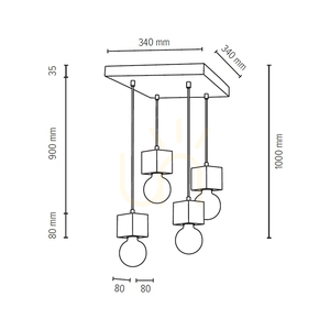 Trongo Square Pendelleuchte, 4xE27, Max. 60 W, Buchen- und Nussbaumholz, schwarzes geflochtenes Kabel, 34 cm small 2