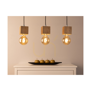 Trongo Square Pendelleuchte, 3xE27, Max. 60 W, geölte Eiche/Anthrazit, geflochtenes Kabel, 52 cm small 3