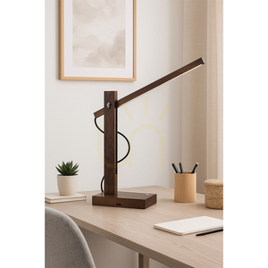 Tukan-Tischlampe, 1xLED, 3000 K, 5,5 W, Buchen- und Nussbaumholz, schwarzes geflochtenes Kabel mit Touch-Dimmer, 45 cm small 1