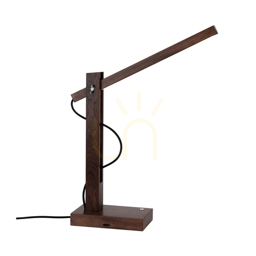 Prüfen Tukan-Tischlampe, 1xLED, 3000 K, 5,5 W, Buchen- und Nussbaumholz, schwarzes geflochtenes Kabel mit Touch-Dimmer, 45 cm