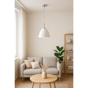 Tumulo Pendelleuchte, 1xE27, Max. 60 W, Metall in Chromoptik / transparentes PVC-Kabel / weißer Glasschirm, Ø 28,5 cm small 1