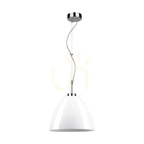 Prüfen Tumulo Pendelleuchte, 1xE27, Max. 60 W, Metall in Chromoptik / transparentes PVC-Kabel / weißer Glasschirm, Ø 28,5 cm