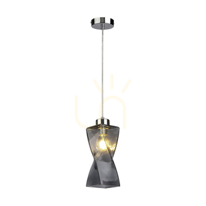 Twist-Pendelleuchte, 1xE27, Max. 25 W, Metall in Chromoptik / transparentes PVC-Kabel / Lampenschirm aus Rauchglas, 10 cm small 1