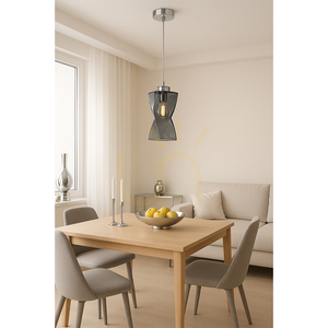 Twist-Pendelleuchte, 1xE27, Max. 25 W, Metall in Chromoptik / transparentes PVC-Kabel / Lampenschirm aus Rauchglas, 10 cm small 2