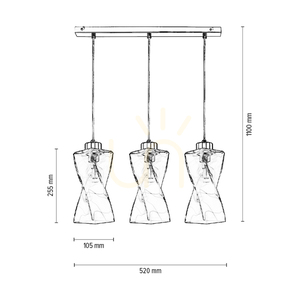 Twist-Pendelleuchte, 3xE27, Max. 25 W, Metall in Chromoptik / transparentes PVC-Kabel / transparenter Glasschirm, 52 cm small 3