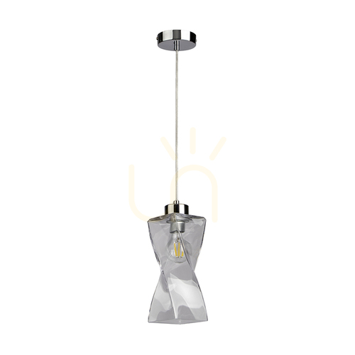 Prüfen Twist-Pendelleuchte, 1xE27, Max. 25 W, Metall in Chromoptik / transparentes PVC-Kabel / transparenter Glasschirm, 10 cm