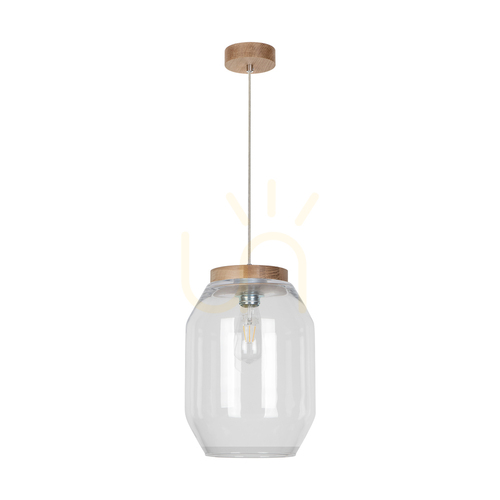 Prüfen Vaso Pendelleuchte 1xE27 Max. 60 W, geölte Eiche / transparentes PVC-Kabel / transparenter Glasschirm, Ø 24 cm