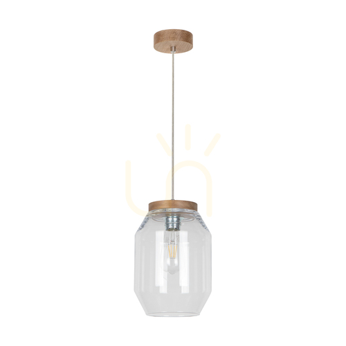 Prüfen Vaso Pendelleuchte 1xE27 Max. 60 W, geölte Eiche / transparentes PVC-Kabel / transparenter Glasschirm, Ø 19,5 cm