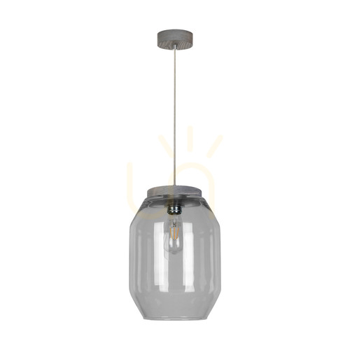 Prüfen Vaso Pendelleuchte, 1xE27, Max. 60 W, grau gebeiztes Kiefernholz, transparentes PVC-Kabel, Lampenschirm aus Rauchglas, Ø 24 cm