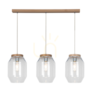 Vaso Pendelleuchte, 3xE27, Max. 60 W, geölte Eiche / transparentes PVC-Kabel / transparenter Glasschirm, 85 cm small 1