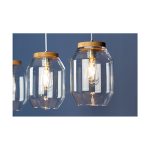 Vaso Pendelleuchte, 3xE27, Max. 60 W, geölte Eiche / transparentes PVC-Kabel / transparenter Glasschirm, 85 cm small 2