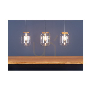 Vaso Pendelleuchte, 3xE27, Max. 60 W, geölte Eiche / transparentes PVC-Kabel / transparenter Glasschirm, 85 cm small 4
