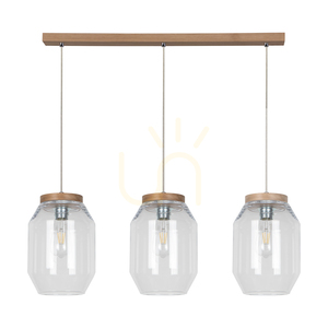 Vaso Pendelleuchte, 3xE27, Max. 60 W, geölte Eiche / transparentes PVC-Kabel / transparenter Glasschirm, 85 cm small 0