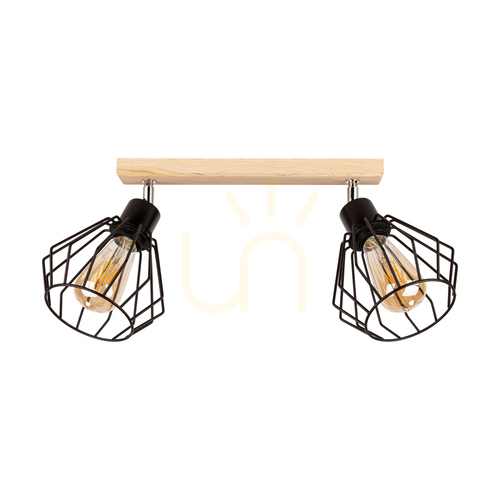 Prüfen Deckenleuchte „Vento“, 2xE27, Max. 60 W, geölte Eiche/schwarzer Metallschirm, 50 cm