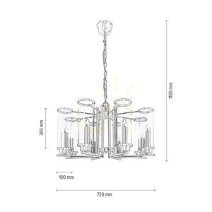 Verdi Pendelleuchte, 8xE14, Max. 40 W, Metall mit Patina/klarer Glasschirm, Ø 72 cm small 2