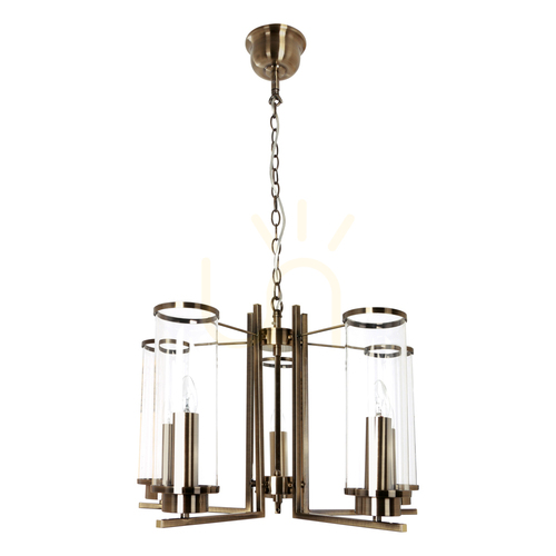 Prüfen Verdi Pendelleuchte, 5xE14, Max. 40 W, Metall mit Patina/transparenter Glasschirm, Ø 58 cm