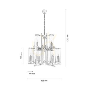 Verdi Pendelleuchte, 9xE14, Max. 40 W, Metall mit Patina/transparenter Glasschirm, Ø 69,5 cm small 2