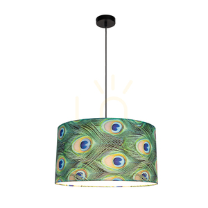 Hängeleuchte „Vert“, 1xE27, Max. 60 W, schwarzes Metall / schwarzer, geflochtener Lampenschirm / bunter Lampenschirm mit Pfauenfeder-Muster, Ø 45 cm small 1