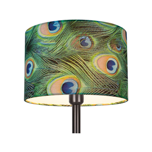 Tischlampe „Vert“, 1xE27, Max. 40 W, schwarzes Metall/schwarzes PVC-Kabel/mehrfarbiger Lampenschirm mit Pfauenfeder-Muster, Ø 25 cm small 4