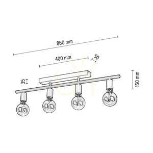 Vertigo Deckenleuchte, 4xE27, Max. 25 W, graues Metall, 86 cm small 2