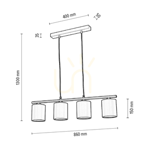 Vertigo Pendelleuchte, 4xE27, Max. 25 W, graues Metall/schwarzes PVC-Kabel/schwarzer Lampenschirm, 86 cm small 2