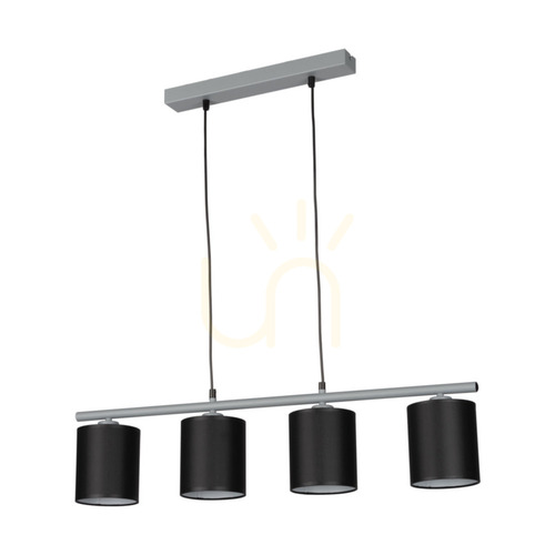 Prüfen Vertigo Pendelleuchte, 4xE27, Max. 25 W, graues Metall/schwarzes PVC-Kabel/schwarzer Lampenschirm, 86 cm