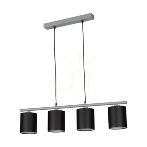 Vertigo Pendelleuchte, 4xE27, Max. 25 W, graues Metall/schwarzes PVC-Kabel/schwarzer Lampenschirm, 86 cm small 0