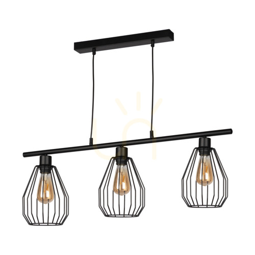 Prüfen Vertigo Pendelleuchte, 3xE27, Max. 25 W, schwarzes Metall / schwarzes PVC-Kabel / schwarzer Metallschirm, 86 cm