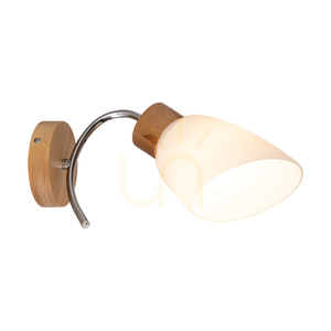 Viletta Wandleuchte 1xE27 Max. 60 W, Birke/Chrom, Metall, weißer Glasschirm, 29 cm small 1