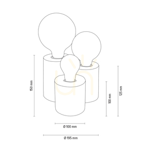 Vincent Tischlampe, 3xE27, Max. 15 W, Buchen- und Nussbaumholz, schwarzes PVC-Kabel, 19,5 cm small 2