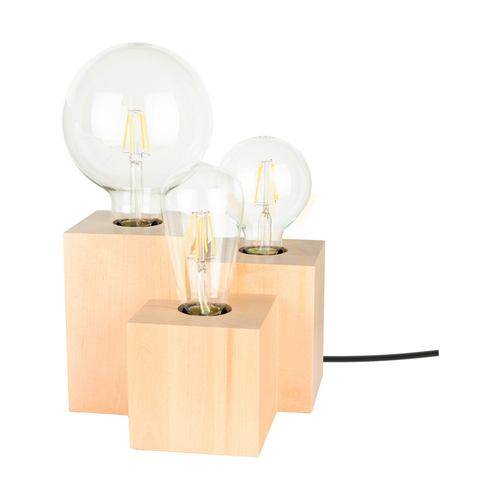 Prüfen Vincent Square Tischlampe, 3xE27, Max. 15 W, Birke/Schwarz, 20 cm PVC-Kabel