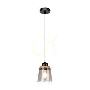 Warnemünde Pendelleuchte 1xE27 Max. 60 W, geölte Eiche/schwarzes Metall/schwarzes PVC-Kabel/Lampenschirm aus Rauchglas, Ø 13,5 cm small 1