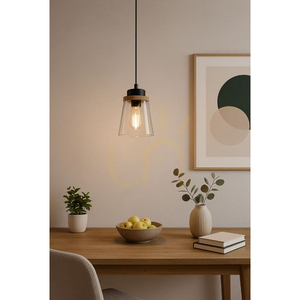 Warnemünde Pendelleuchte 1xE27 Max. 60 W, geölte Eiche/schwarzes Metall/schwarzes PVC-Kabel/Lampenschirm aus Rauchglas, Ø 13,5 cm small 2