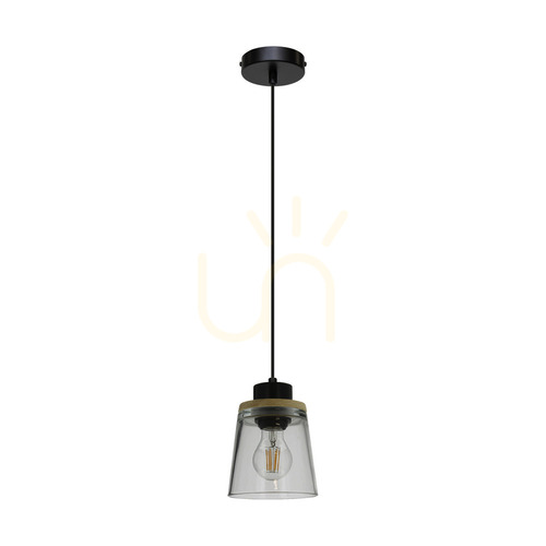 Prüfen Warnemünde Pendelleuchte 1xE27 Max. 60 W, geölte Eiche/schwarzes Metall/schwarzes PVC-Kabel/Lampenschirm aus Rauchglas, Ø 13,5 cm