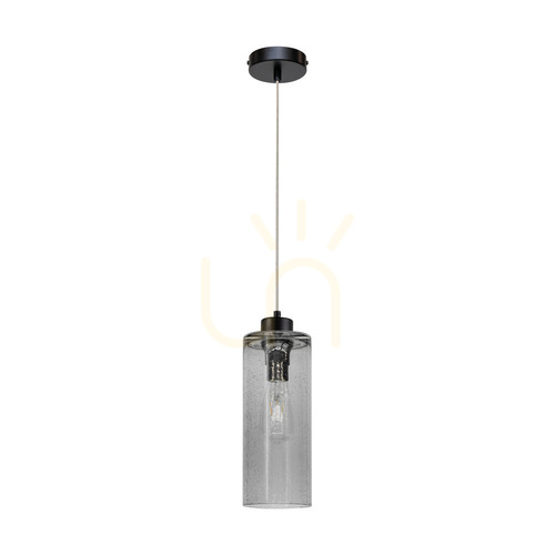 Prüfen Zefir Pendelleuchte, 1xE27, Max. 60 W, schwarzes Metall / transparentes PVC-Kabel / Lampenschirm aus Rauchglas, Ø 12 cm