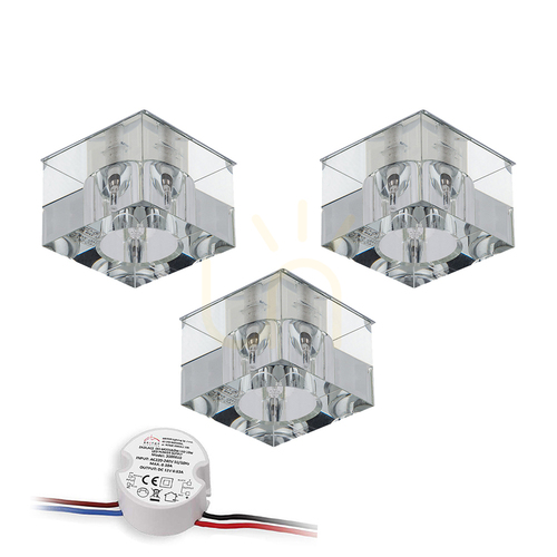 Prüfen Cristaldream Deckenleuchten-Set, inklusive 3xG4-LED-Lampen (max.. 2,3 W), Chrom-Metall/transparentes Glas, inklusive Netzteil, 7 cm