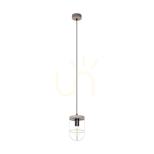 Prüfen Netuno Pendelleuchte 1xE27 Max. 60 W, gebeiztes Kiefernholz, grau/schwarzes Metall, schwarzes PVC-Kabel, silberner Metallschirm, Ø 15 cm