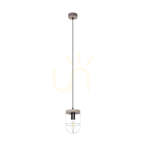 Netuno Pendelleuchte 1xE27 Max. 60 W, gebeiztes Kiefernholz, grau/schwarzes Metall, schwarzes PVC-Kabel, silberner Metallschirm, Ø 15 cm small 0