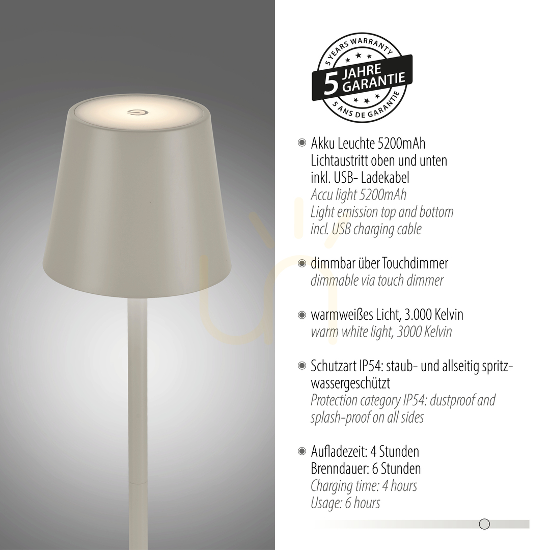 Zeige EURIA 19250-40 Tischlampe, grau, 1xLED EURIA 19250-40 Tischlampe, grau, 1xLED