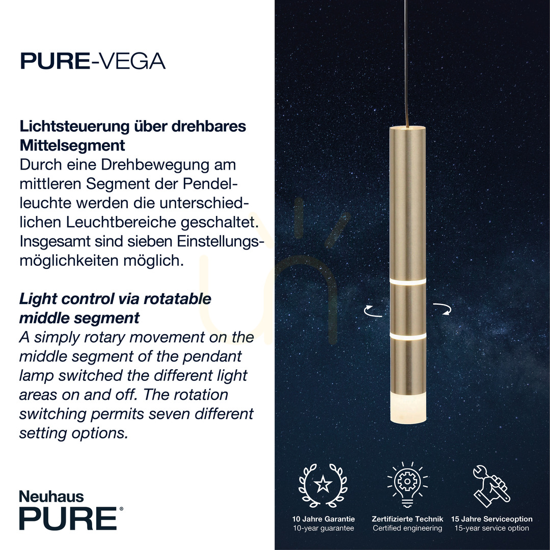 Anzeige PURE-VEGA 2211-60 Pendelleuchte aus Messing mit 4 LEDs PURE-VEGA 2211-60 Pendelleuchte aus Messing mit 4 LEDs