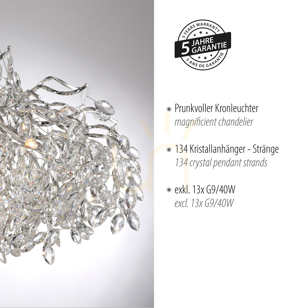 Zeige RICICLE 2036-17 Chrom-Pendelleuchte, 13xG9 RICICLE 2036-17 Chrom-Pendelleuchte, 13xG9