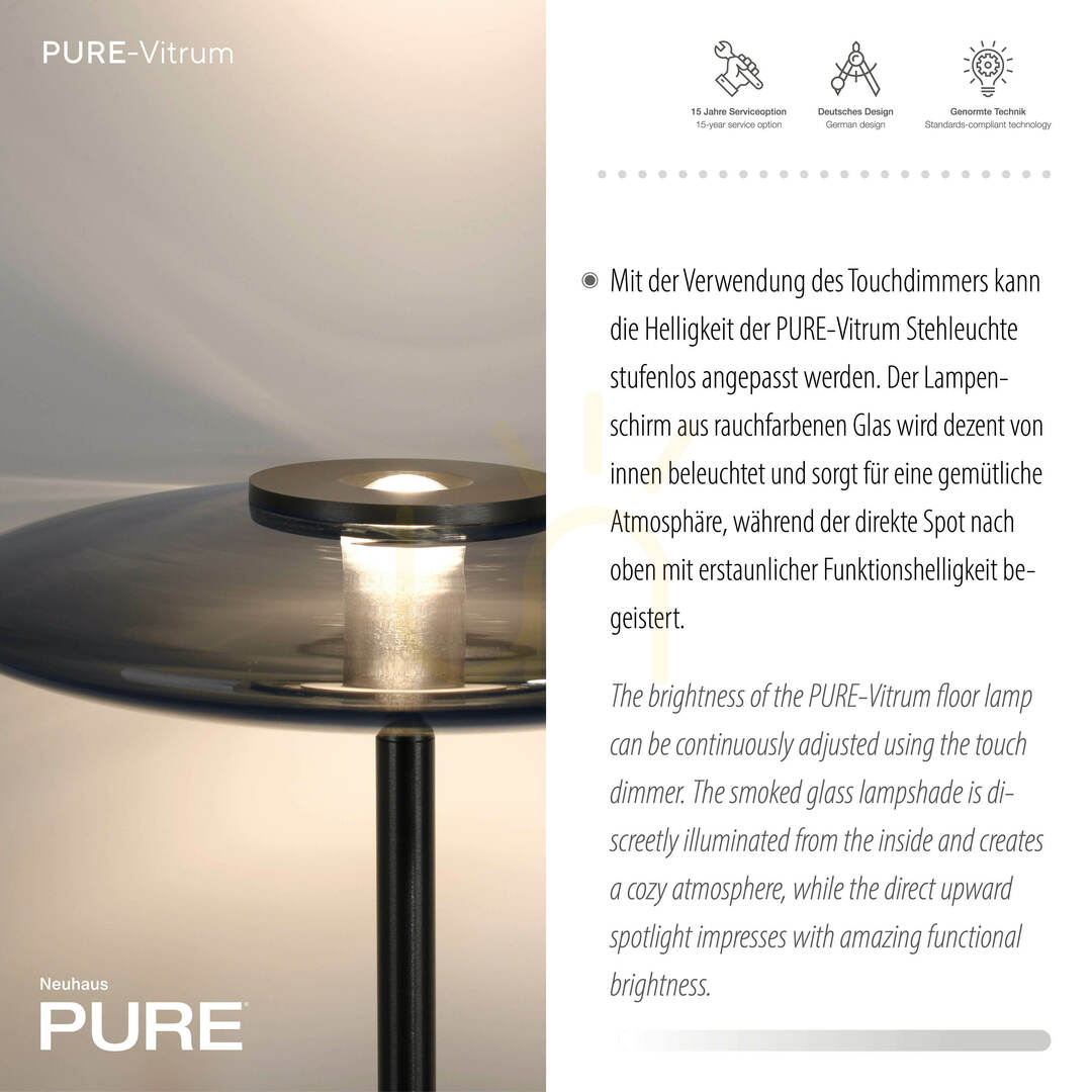 Anzeige PURE VITRUM 481-15 Stehlampe, grau, 2xLED PURE VITRUM 481-15 Stehlampe, grau, 2xLED