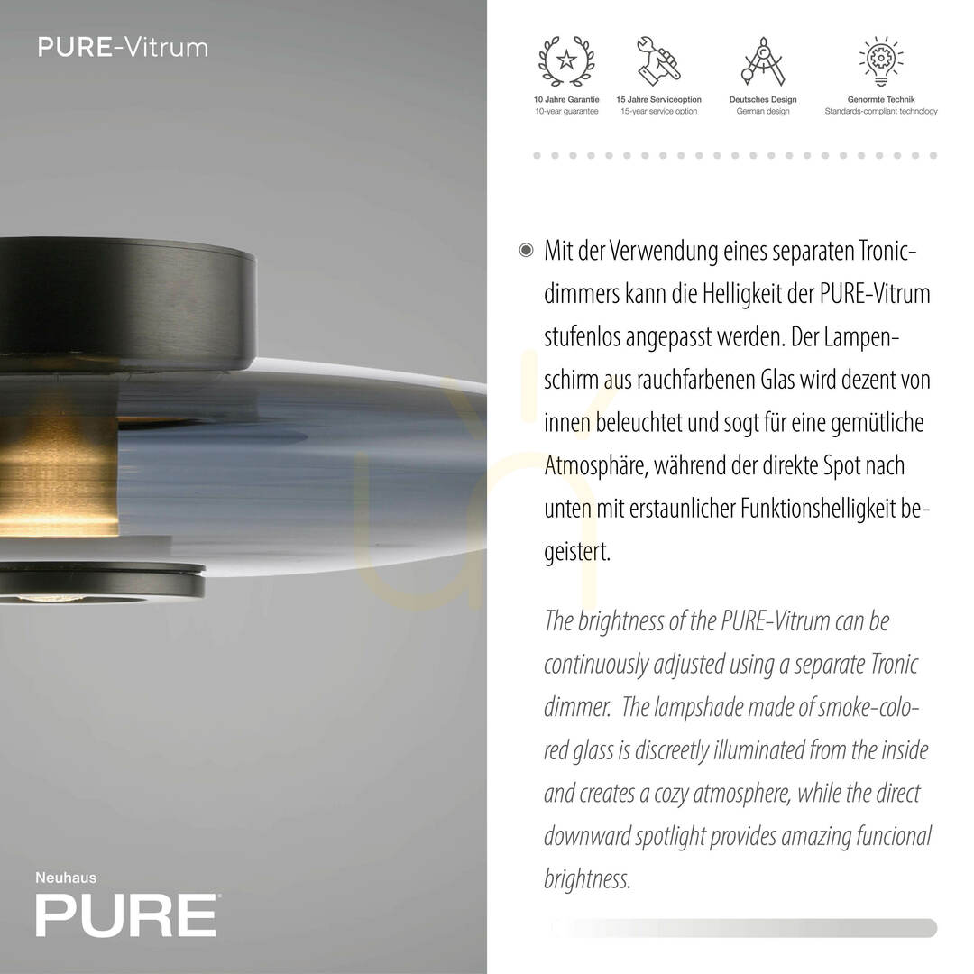 Zeige PURE VITRUM 6083-15 Deckenleuchte, grau, 2xLED PURE VITRUM 6083-15 Deckenleuchte, grau, 2xLED